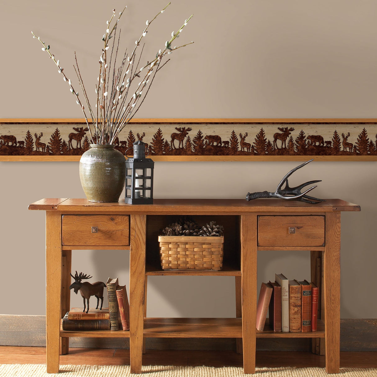 Chesapeake 3118-35711B Silhouettes Brown Forest Border