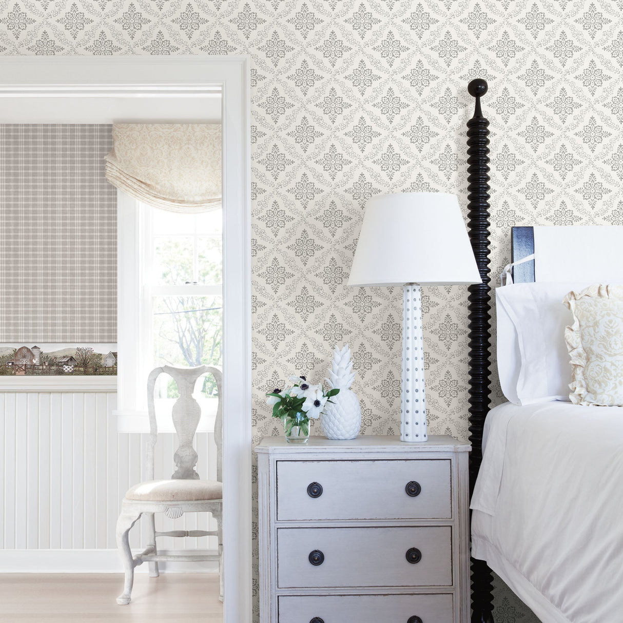 Chesapeake 3119-02145 Tristan Light Grey Prairie Gingham Wallpaper