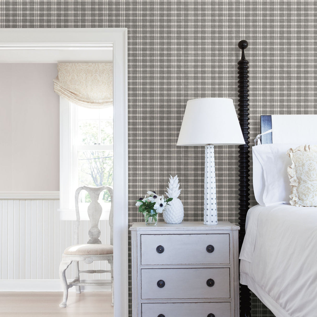 Chesapeake 3119-02148 Tristan Grey Prairie Gingham Wallpaper