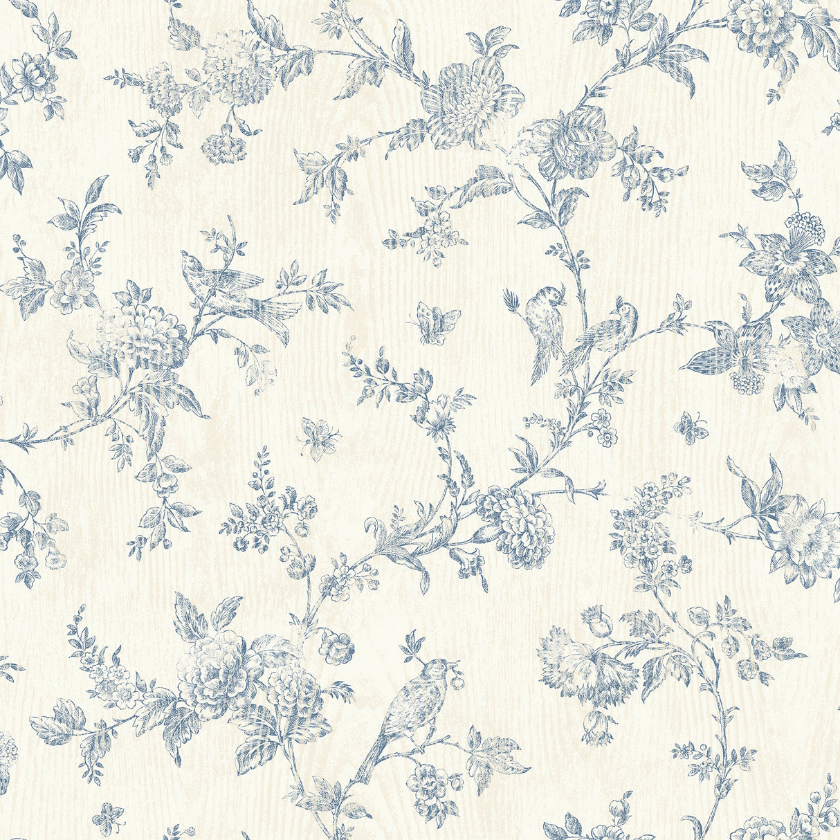 Chesapeake 3119-02192 French Nightingale Blue Floral Scroll Wallpaper