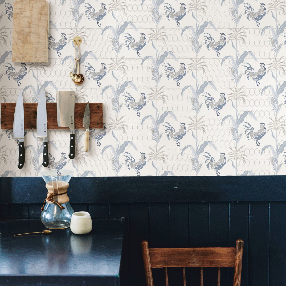 Chesapeake 3119-13023 Hank Blue Rooster Wallpaper