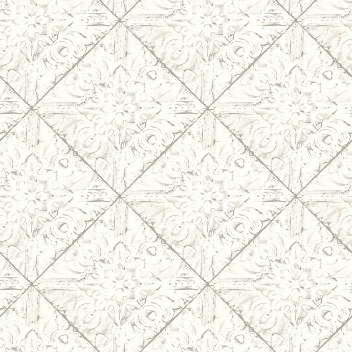 Chesapeake 3119-13091 Brandi White Metallic Faux Tile Wallpaper