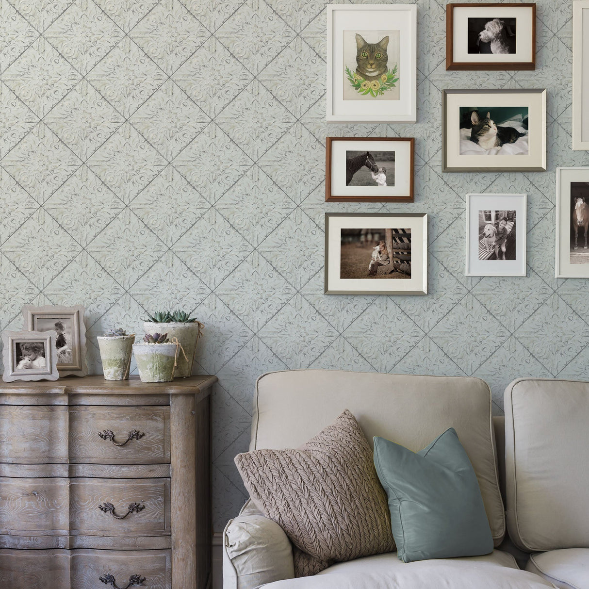 Chesapeake 3119-13092 Brandi Teal Metallic Faux Tile Wallpaper