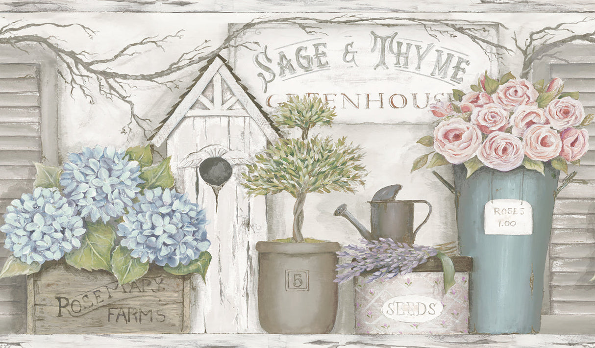 Chesapeake 3119-13561B Greenhouse Light Grey Floral Trail Border