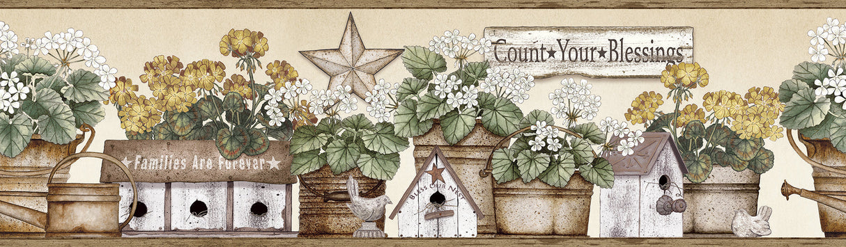 Chesapeake 3119-13582B Geranium Yellow Flower Pot Border