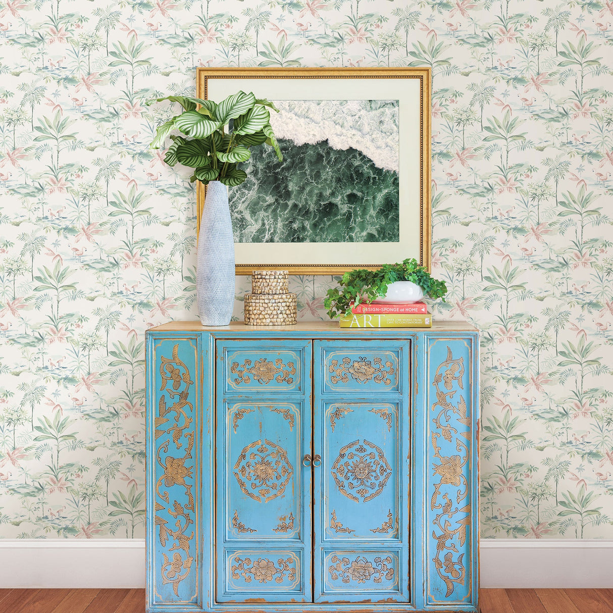 Chesapeake 3120-12075 Lagoon Teal Scenic Island Wallpaper