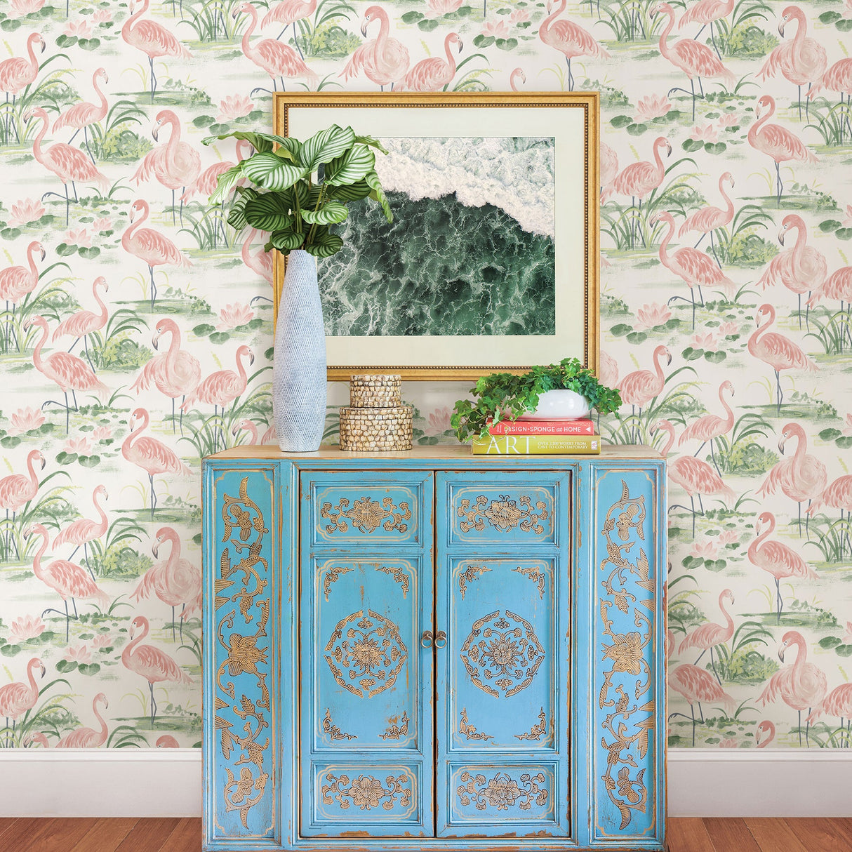 Chesapeake 3120-13601 Everglades Coral Flamingos Wallpaper