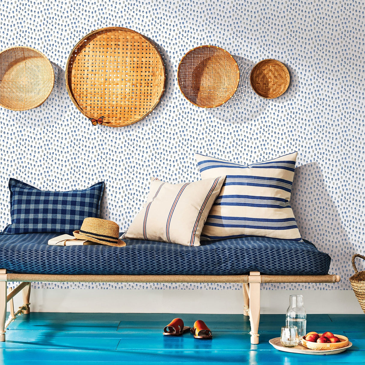 Chesapeake 3120-13614 Sand Drips Blue Painted Dots Wallpaper