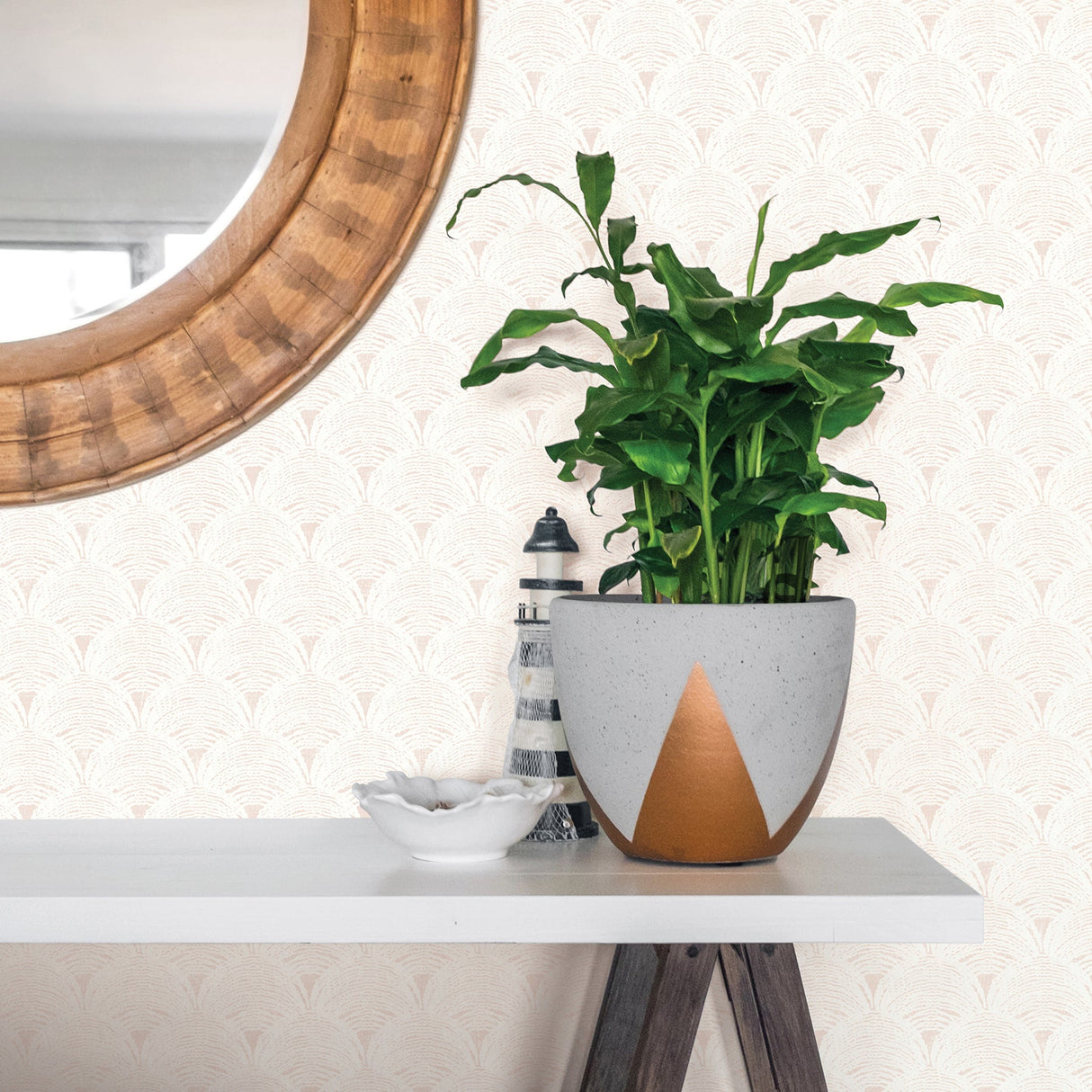 Chesapeake 3120-13651 Santiago Coral Scalloped Wallpaper