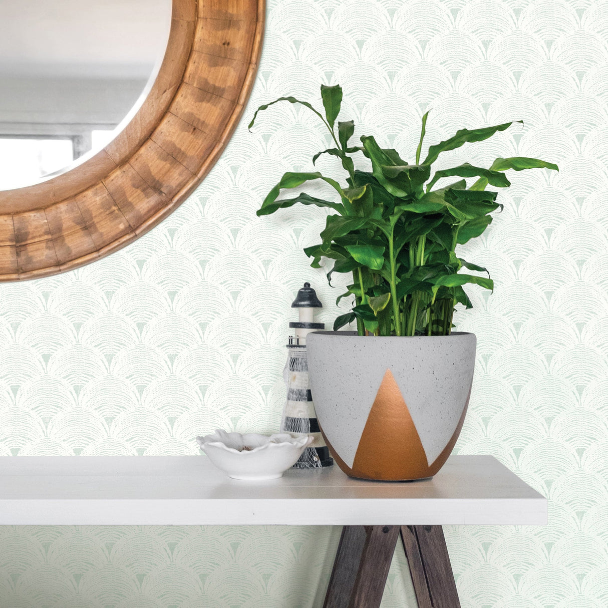 Chesapeake 3120-13652 Santiago Teal Scalloped Wallpaper