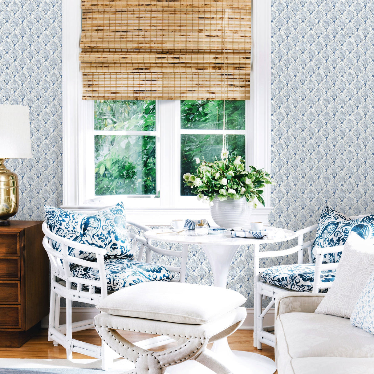 Chesapeake 3120-13654 Santiago Blue Scalloped Wallpaper