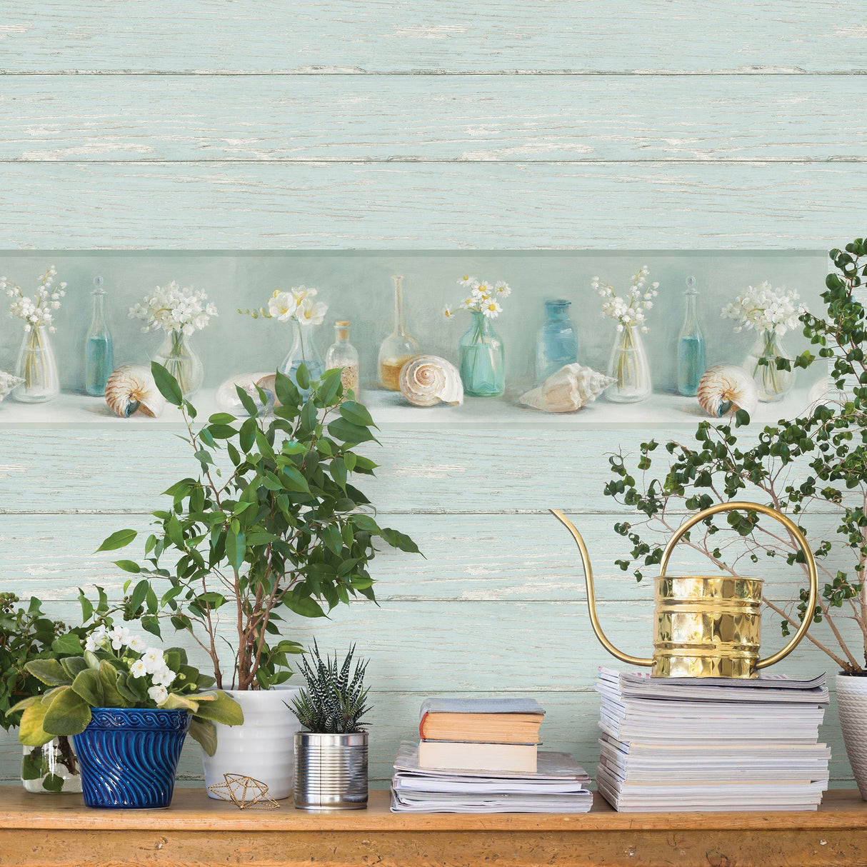 Chesapeake 3120-13696 Rehoboth Aqua Distressed Wood Wallpaper