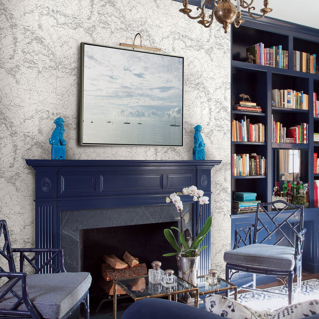 Chesapeake 3120-16179 Charts Black Map Wallpaper