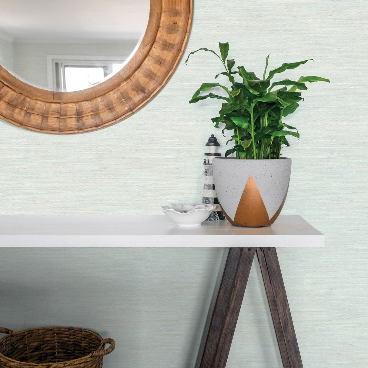 Chesapeake 3120-256016 Waverly Aqua Faux Grasscloth Wallpaper