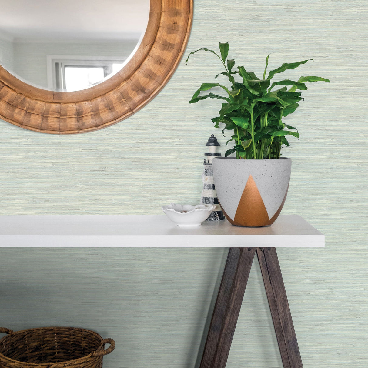 Chesapeake 3120-256019 Waverly Teal Faux Grasscloth Wallpaper