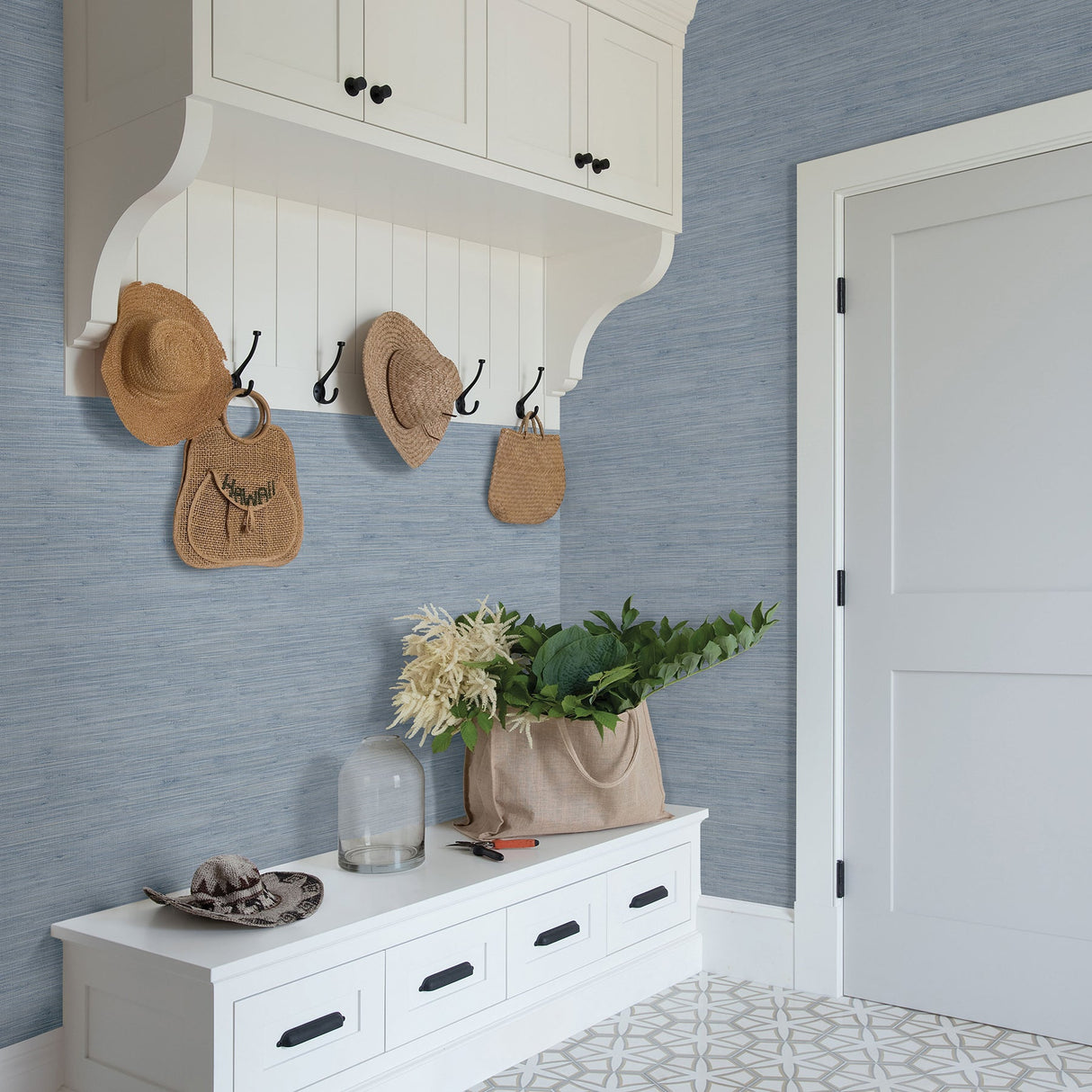 Chesapeake 3120-256020 Waverly Blue Faux Grasscloth Wallpaper