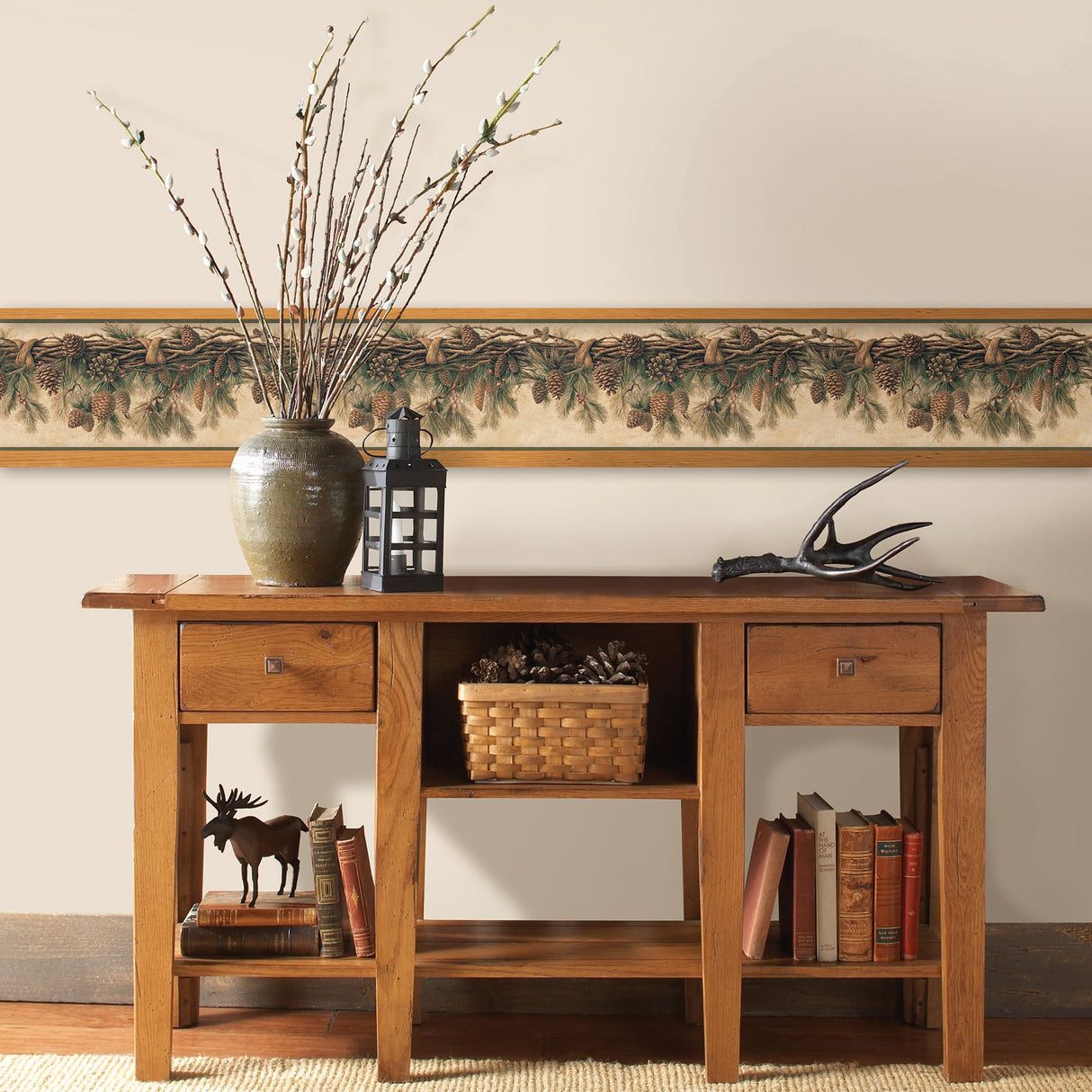 Chesapeake 3123-01391 Coulter Olive Pinecone Forest Border