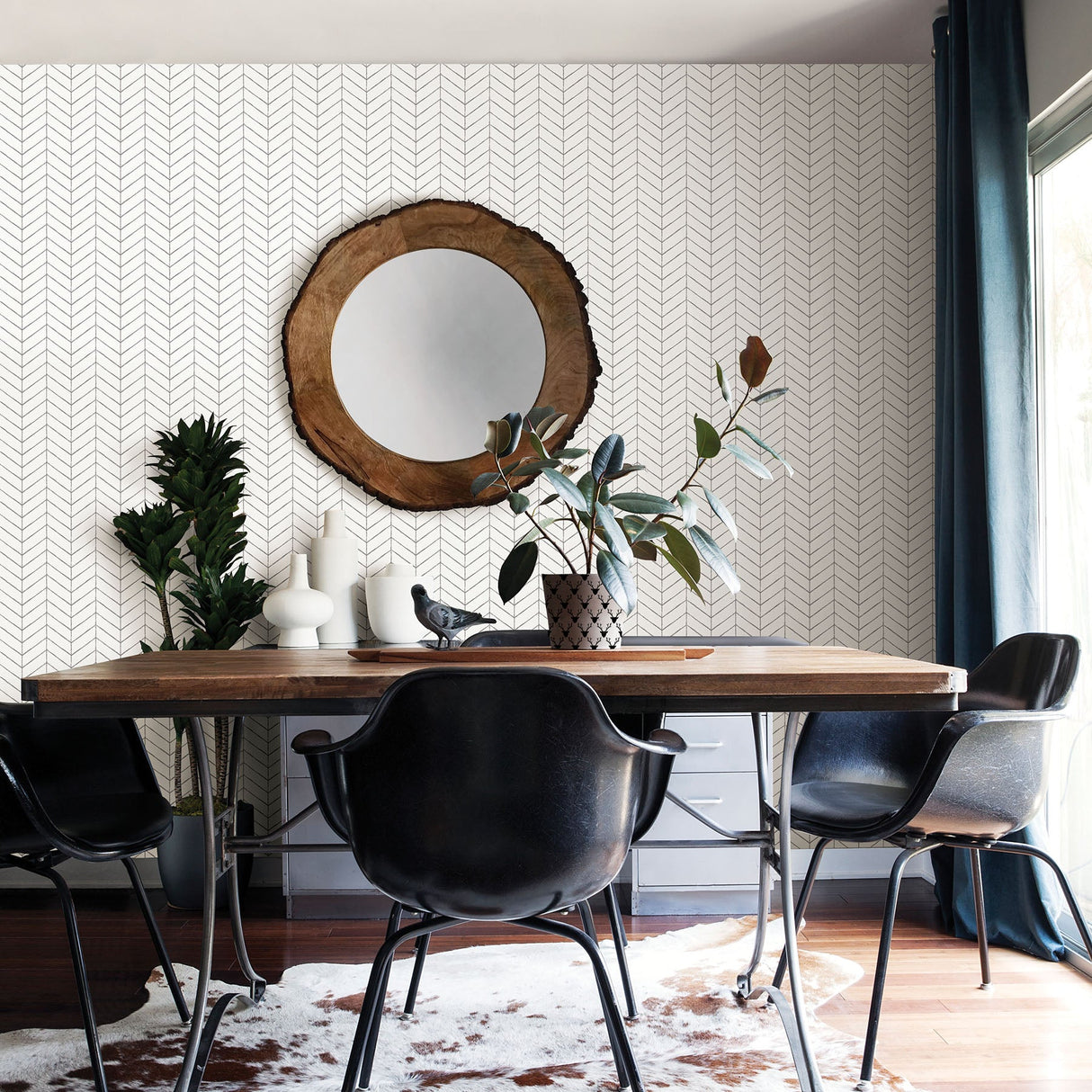 Chesapeake 3123-25097 Bison Dark Grey Herringbone Wallpaper