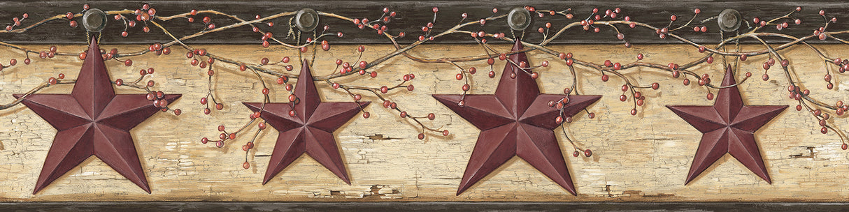 Chesapeake 3123-44603 Ennis Maroon Rustic Barn Star Border