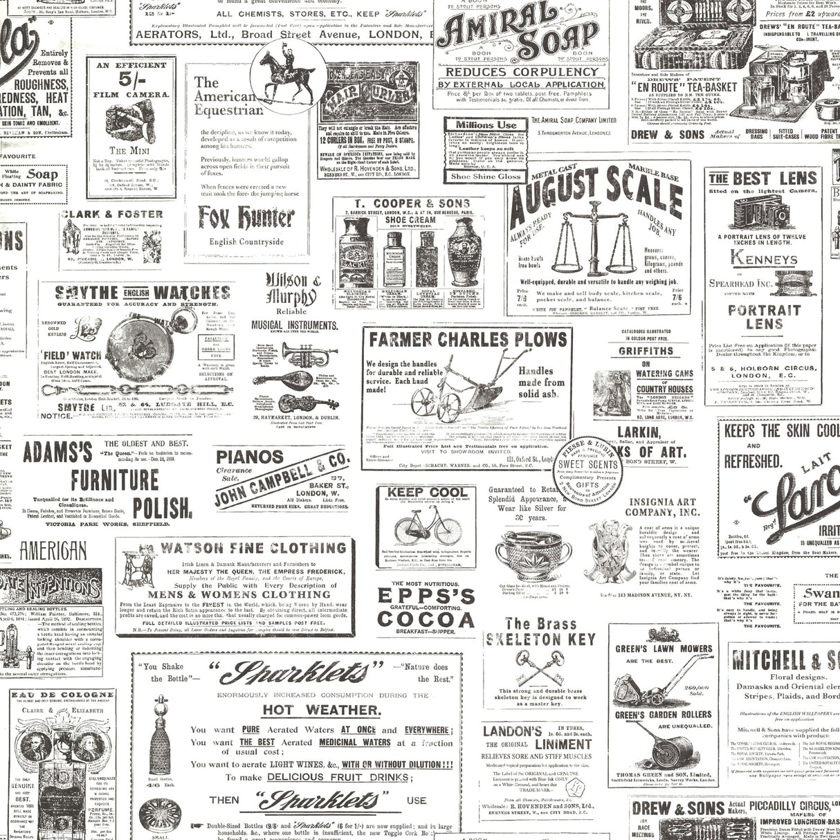 Chesapeake 3123-64272 Adamstown Ivory Newspaper Classifieds Wallpaper