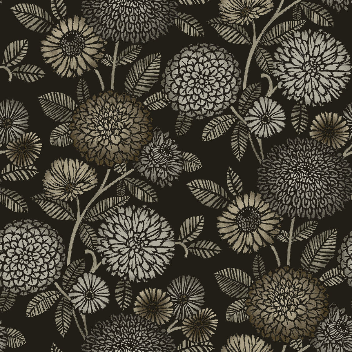 Chesapeake 3125-72327 Zalipie Black Floral Trail Wallpaper