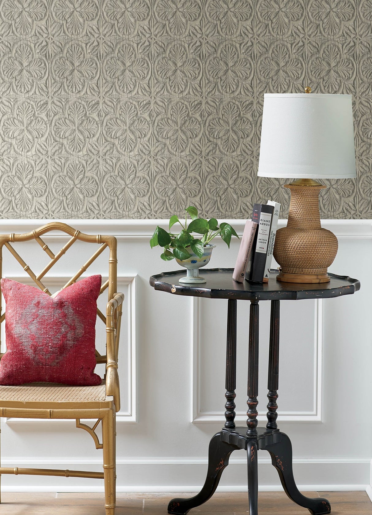 Chesapeake 3125-72336 Karachi Taupe Wooden Damask Wallpaper