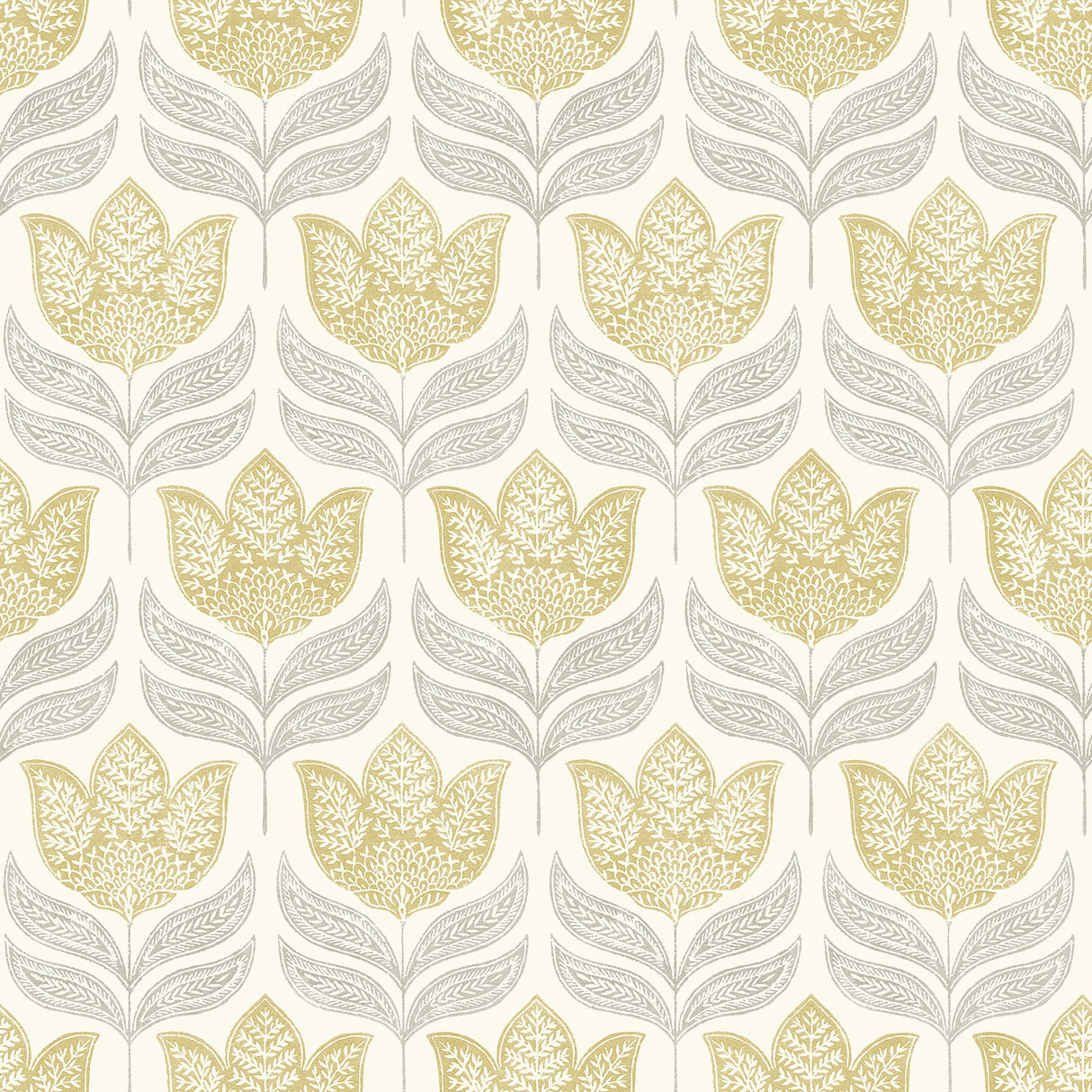 Chesapeake 3125-72342 Cathal Mustard Tulip Block Print Wallpaper