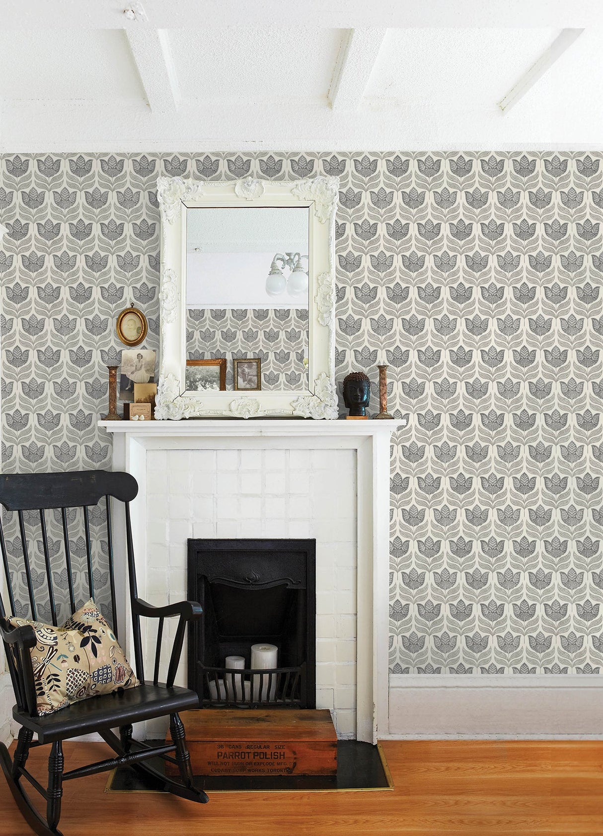 Chesapeake 3125-72343 Cathal Charcoal Tulip Block Print Wallpaper