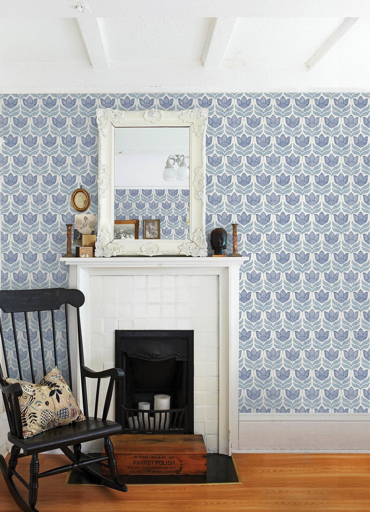 Chesapeake 3125-72345 Cathal Blue Tulip Block Print Wallpaper