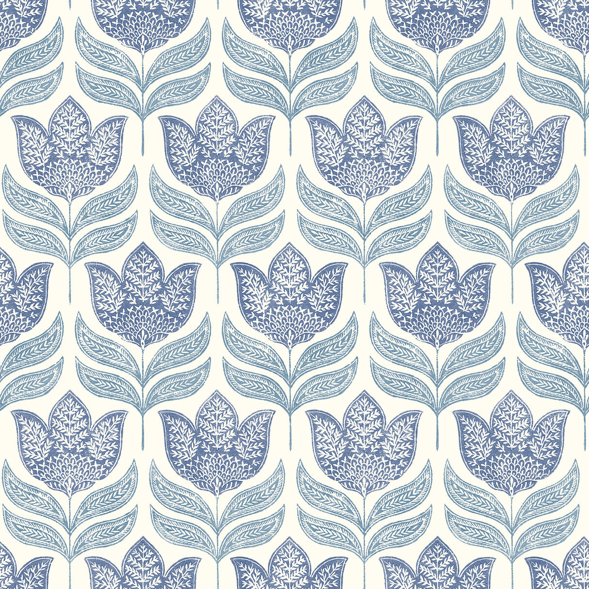 Chesapeake 3125-72345 Cathal Blue Tulip Block Print Wallpaper