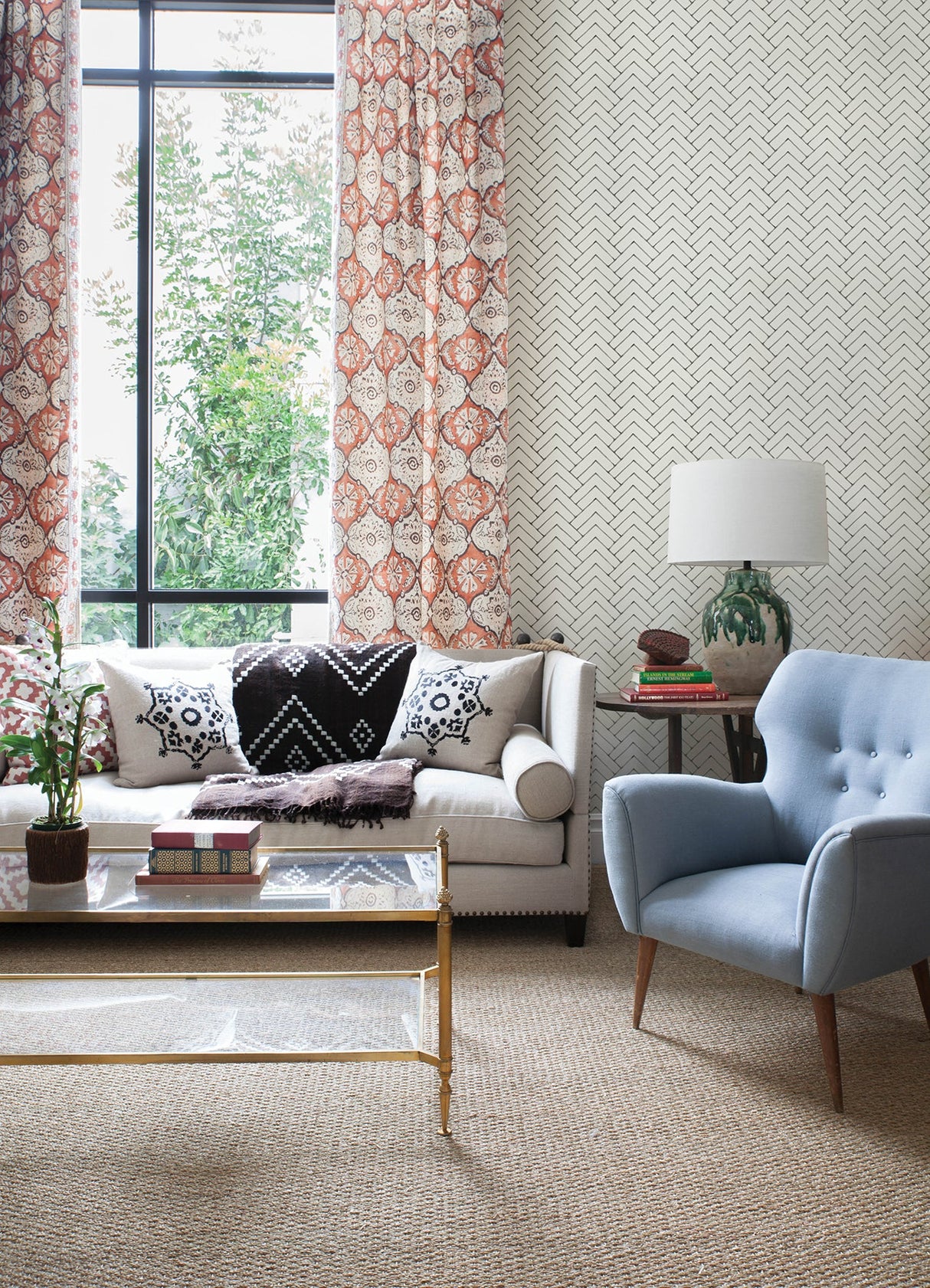 Chesapeake 3125-72366 Oswin Black Tiered Herringbone Wallpaper