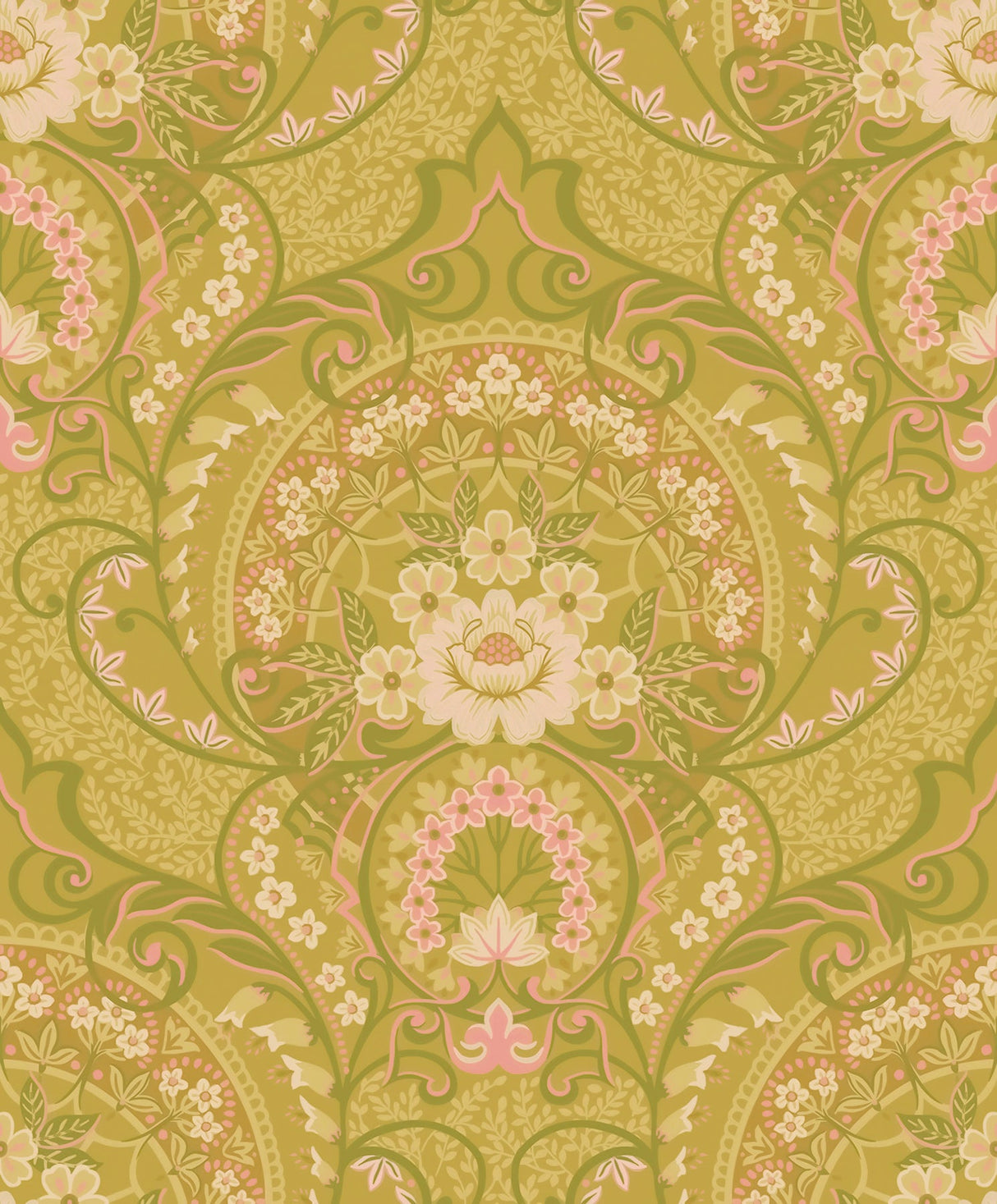 Eijffinger 316012 Nasrin Chartreuse Damask Wallpaper