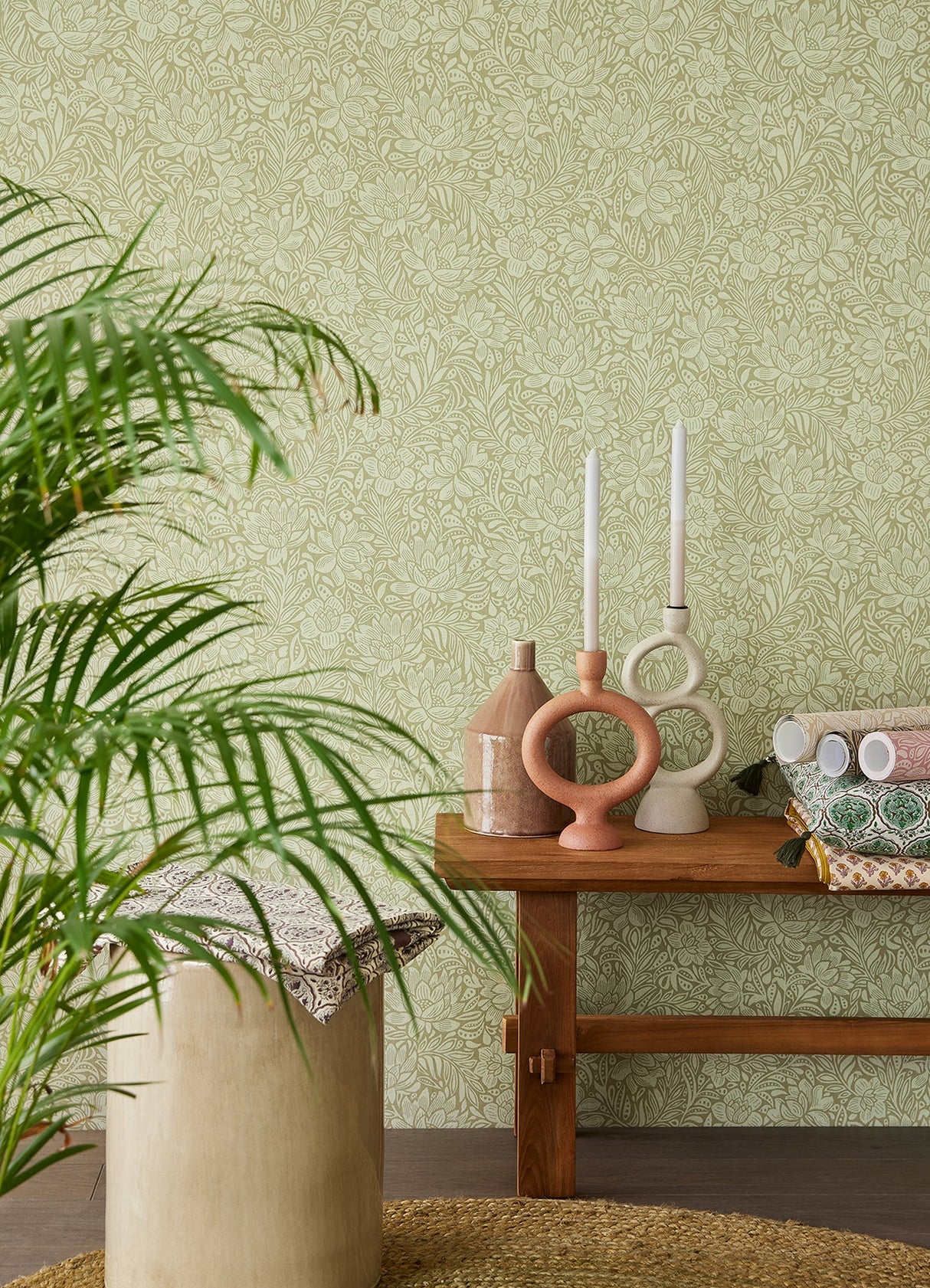 Eijffinger 316024 Zahara Olive Floral Wallpaper