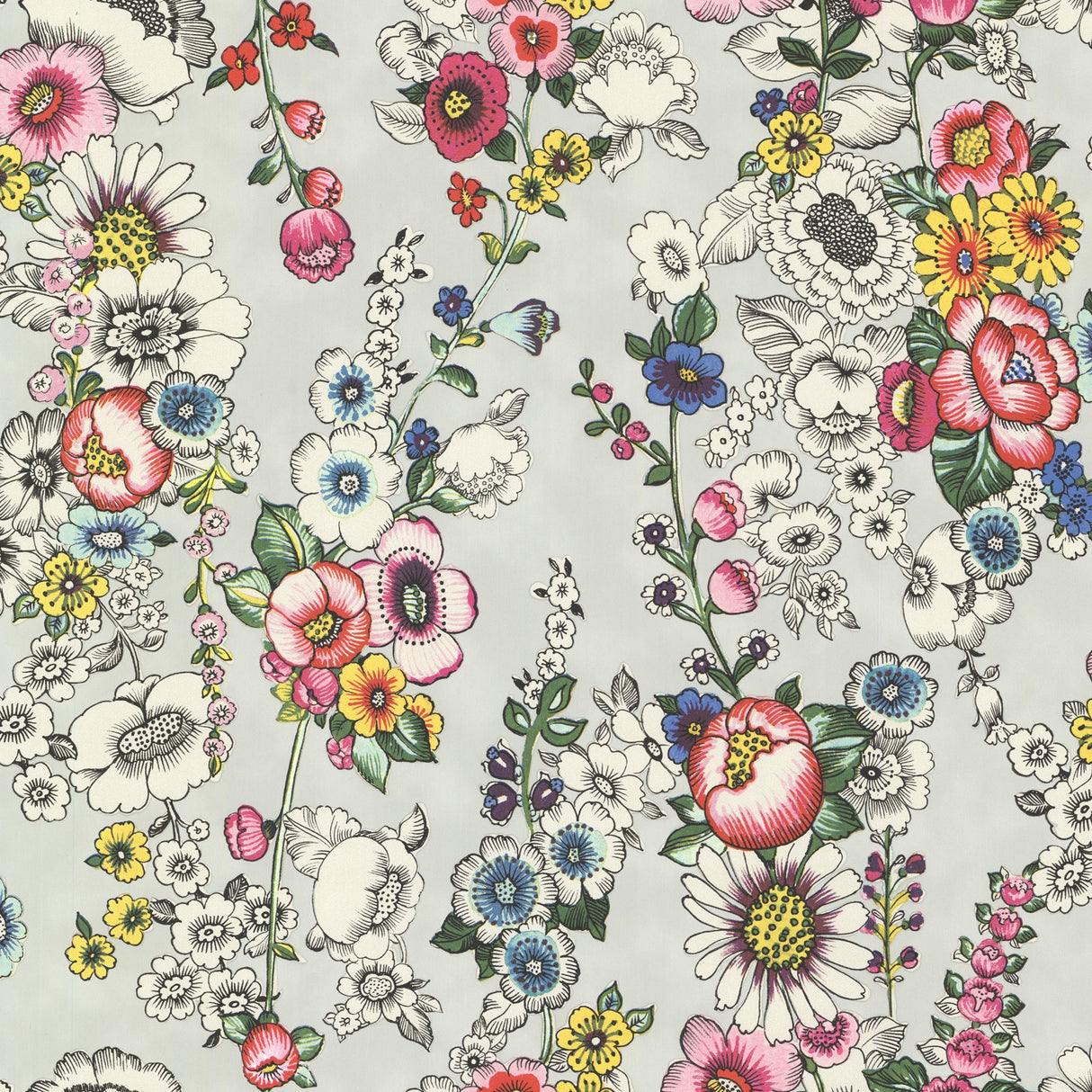 Eijffinger 330202 Eivissa Grey Vivid Floral Wallpaper