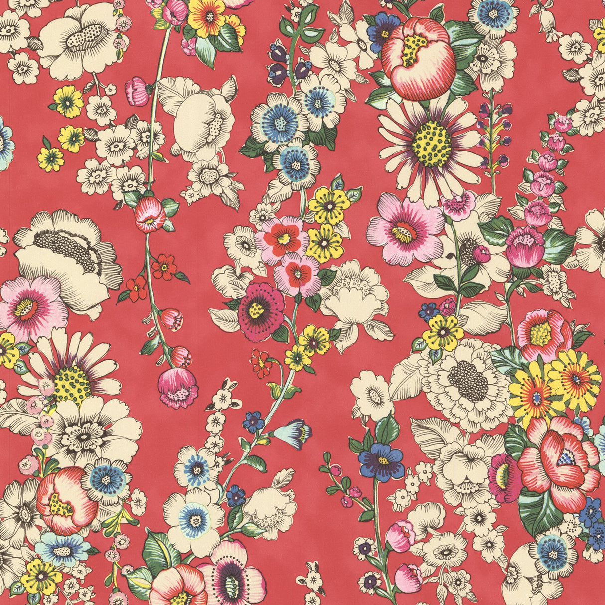 Eijffinger 330204 Eivissa Red Vivid Floral Wallpaper