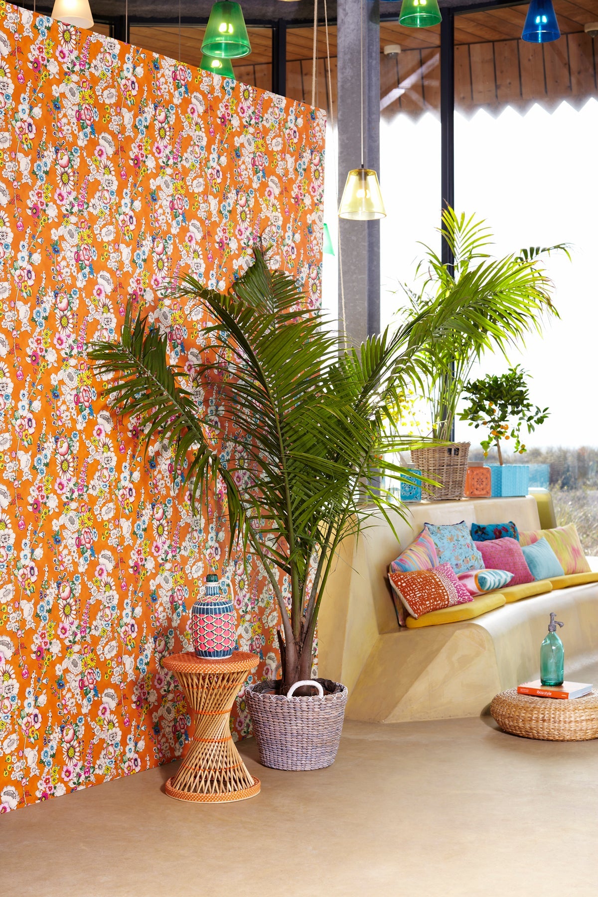 Eijffinger 330205 Eivissa Orange Vivid Floral Wallpaper