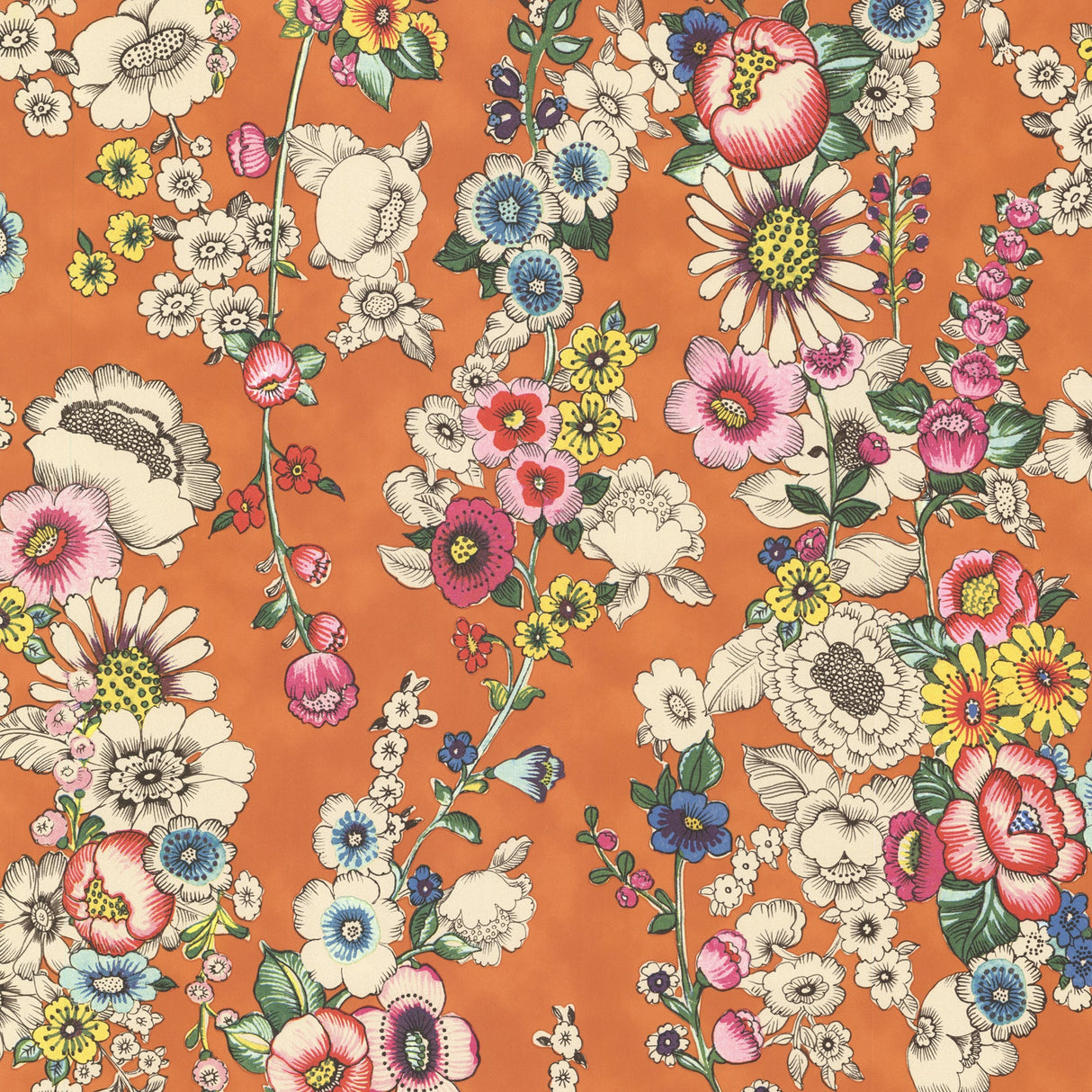 Eijffinger 330205 Eivissa Orange Vivid Floral Wallpaper