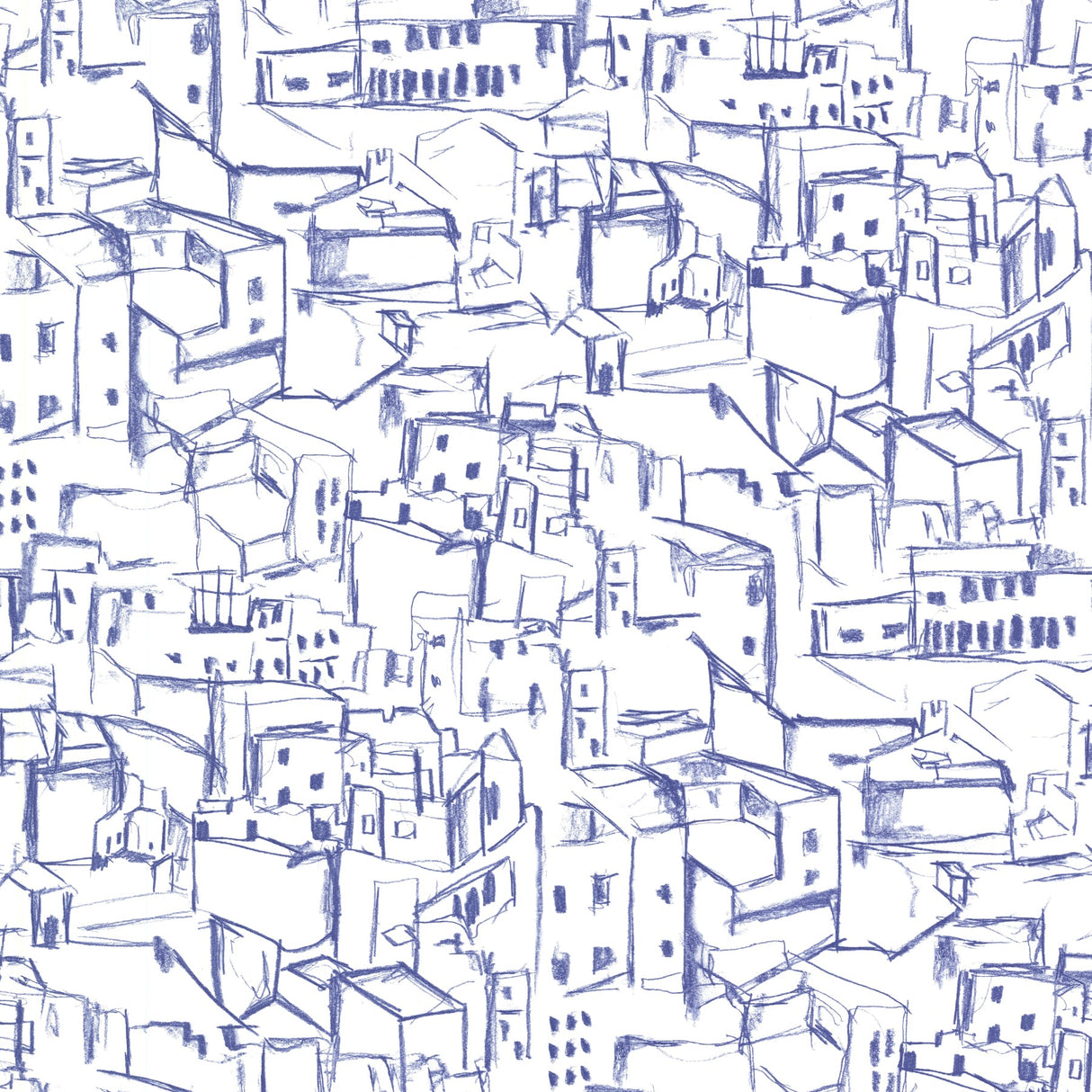 Eijffinger 330225 Kasabian Blue Hillside Village Sketch Wallpaper