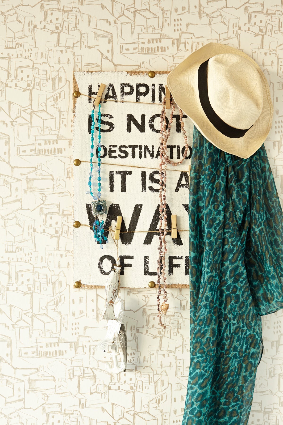 Eijffinger 330226 Kasabian White Hillside Village Sketch Wallpaper