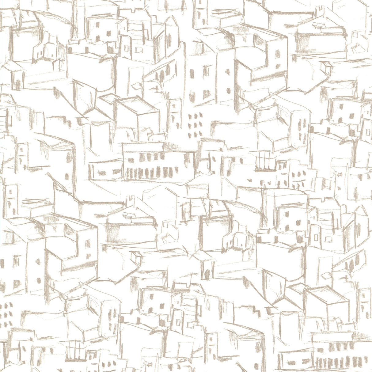 Eijffinger 330226 Kasabian White Hillside Village Sketch Wallpaper