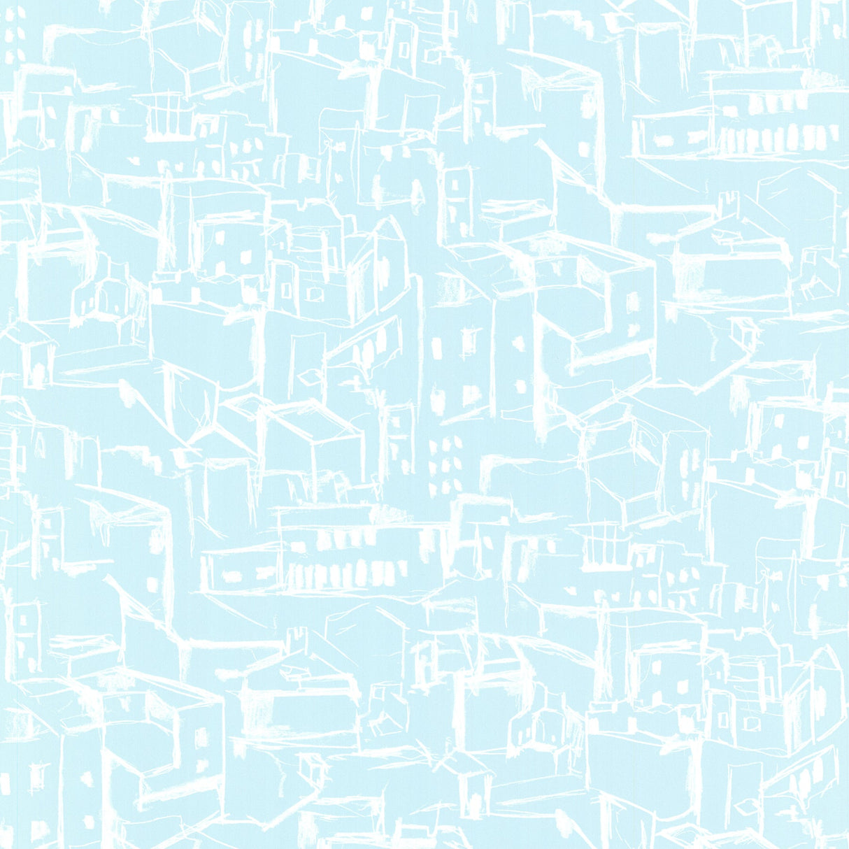Eijffinger 330228 Kasabian Aqua Hillside Village Sketch Wallpaper