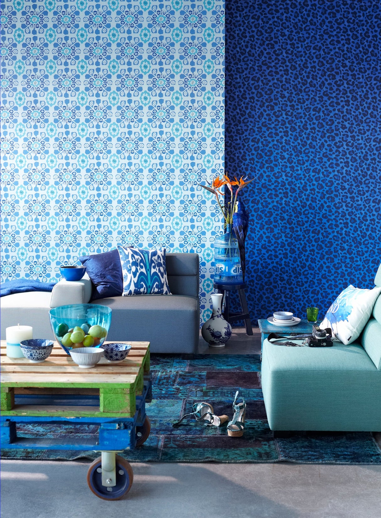 Eijffinger 330237 Valencia Blue Ikat Floral Wallpaper