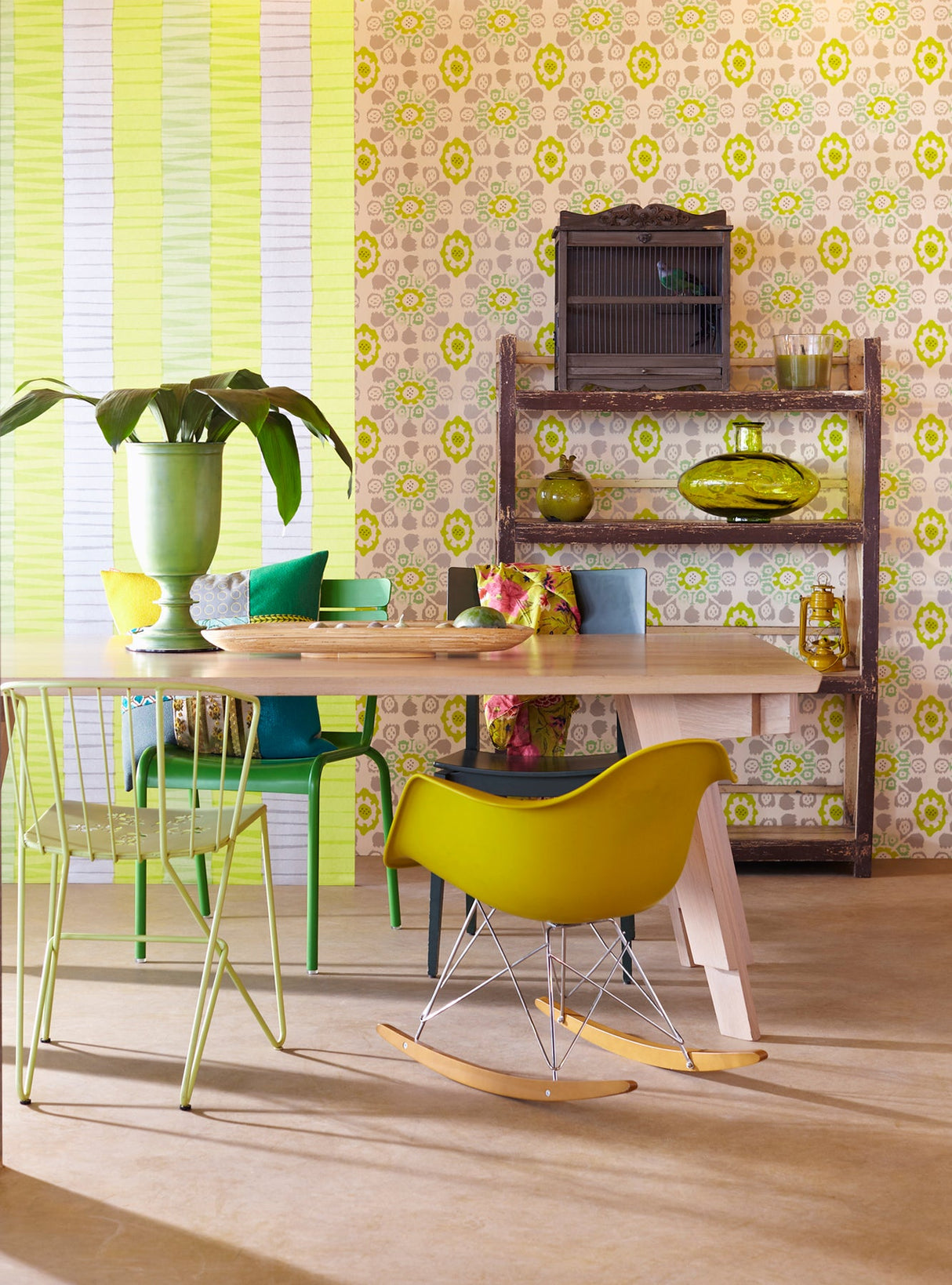 Eijffinger 330238 Valencia Green Ikat Floral Wallpaper