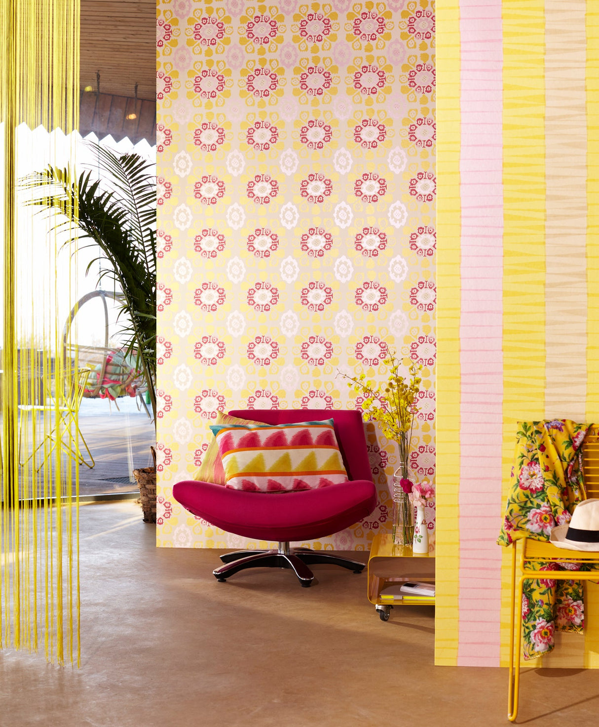 Eijffinger 330239 Valencia Yellow Ikat Floral Wallpaper