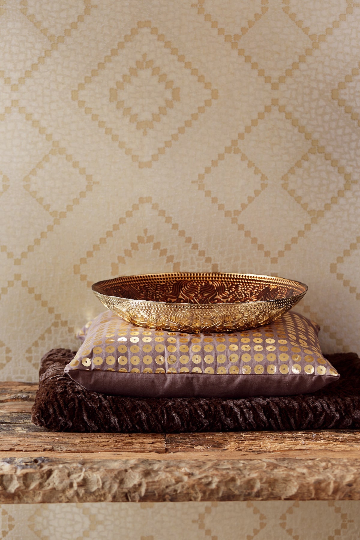 Eijffinger 341712 Kilim Brass Aztec Diamond Wallpaper