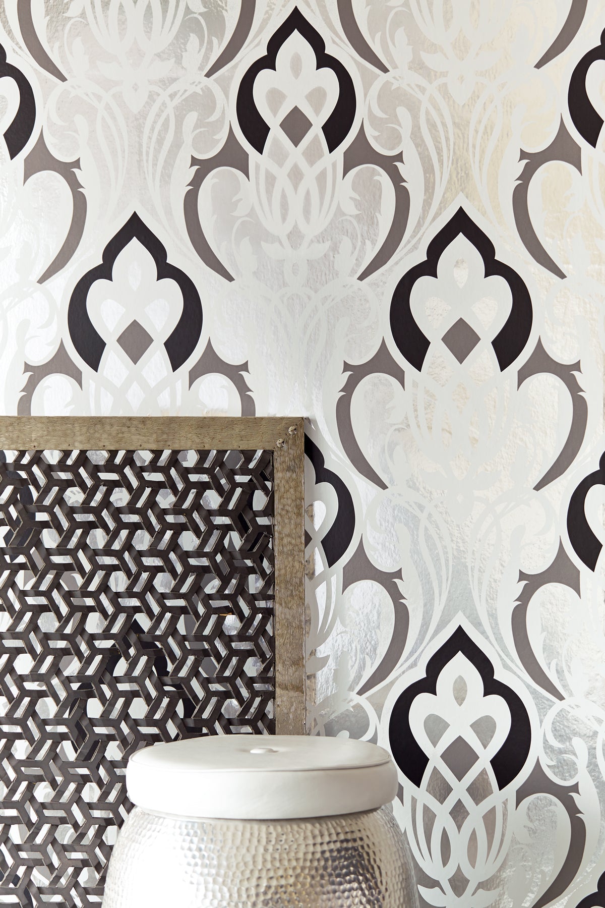 Eijffinger 341723 Sahrzad Silver Nouveau Damask Wallpaper