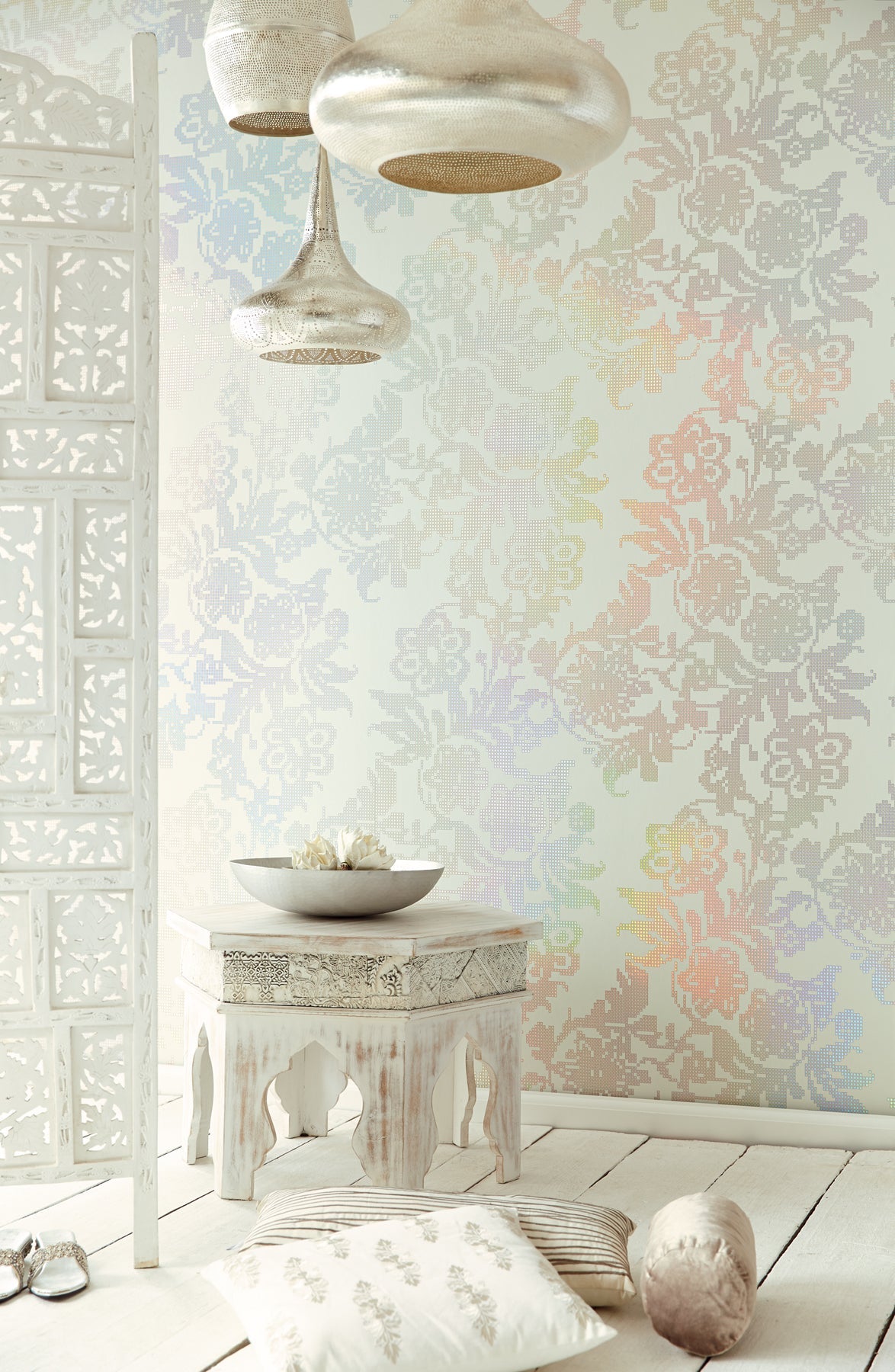 Eijffinger 341740 Sadira Beige Pixelated Modern Floral Wallpaper