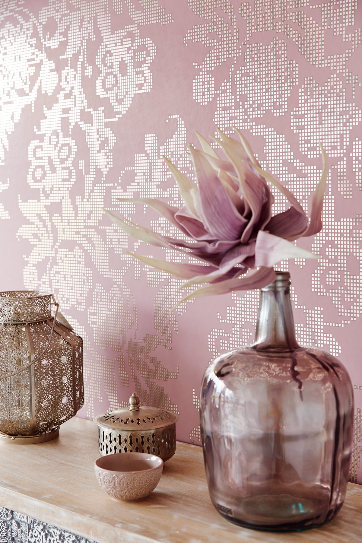 Eijffinger 341742 Sadira Rose Pixelated Modern Floral Wallpaper
