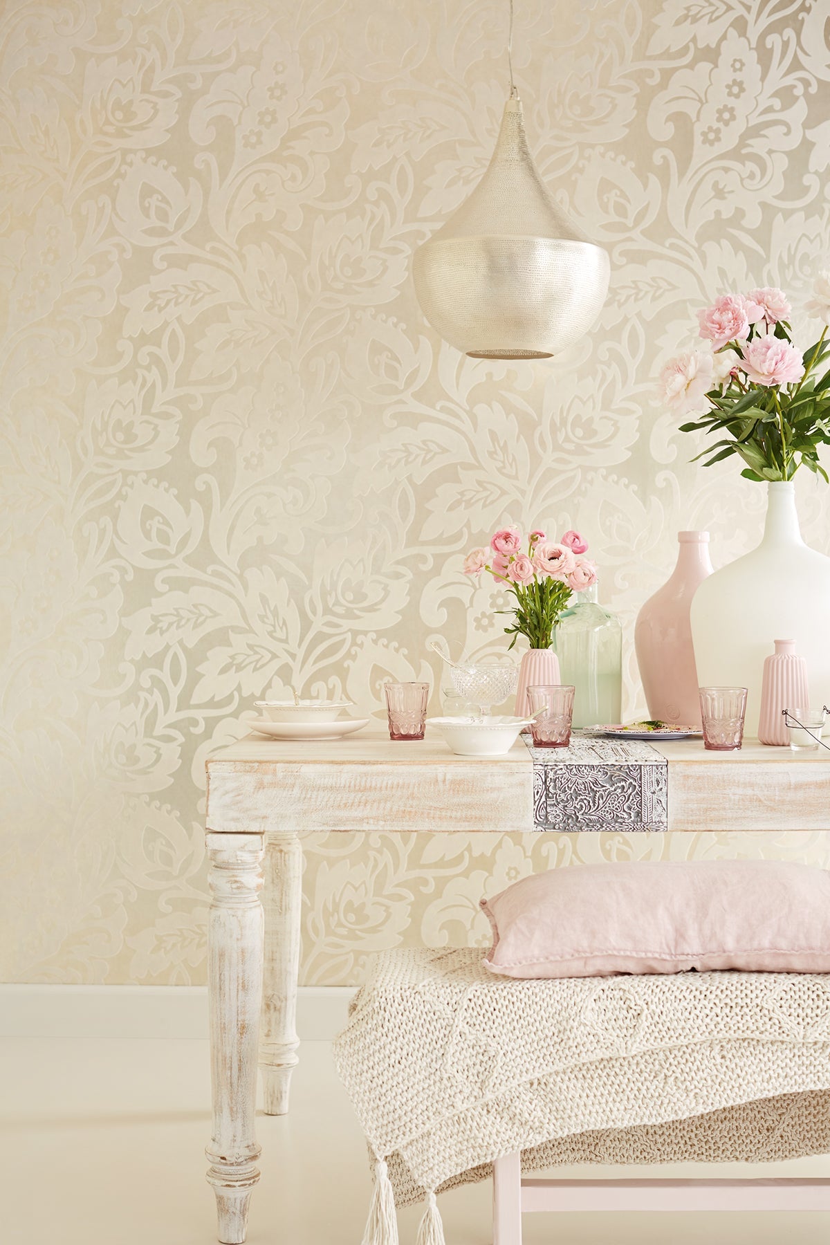 Eijffinger 352010 Velma Champagne Flocked Paisley Wallpaper