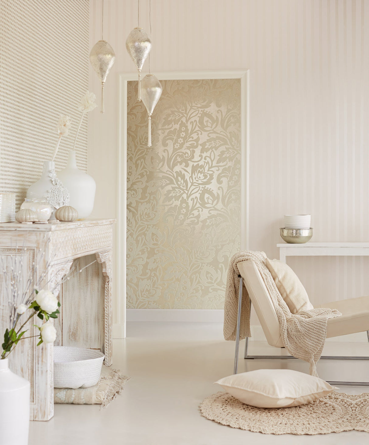 Eijffinger 352030 Doris Champagne Beaded Stripe Wallpaper